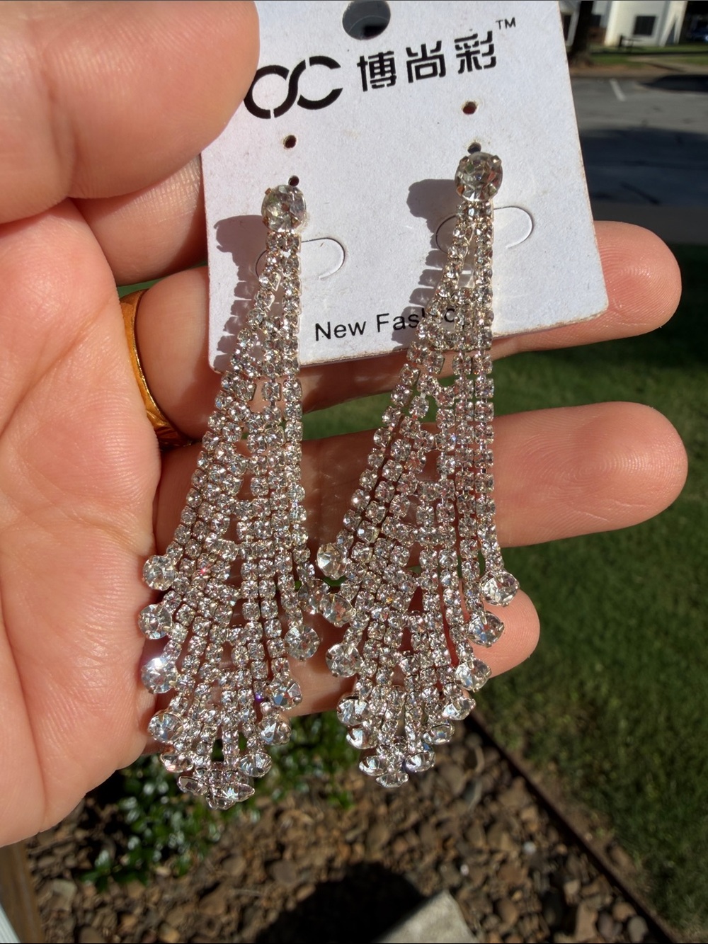 Crystal Cascade Drop Earrings - Clear Silver